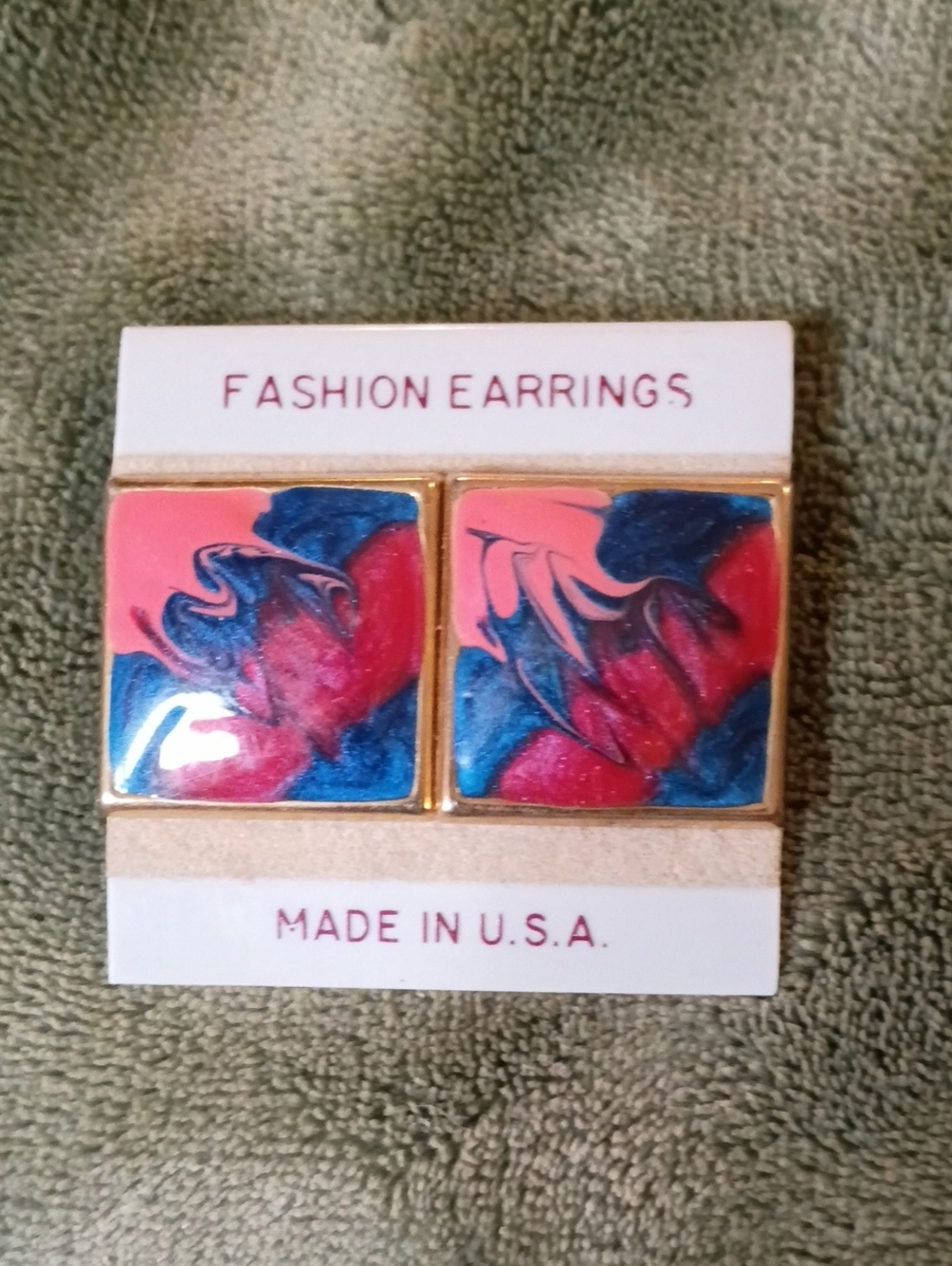 Fashion Jewelry Pink and Blue Marble Square Stud Earrings
